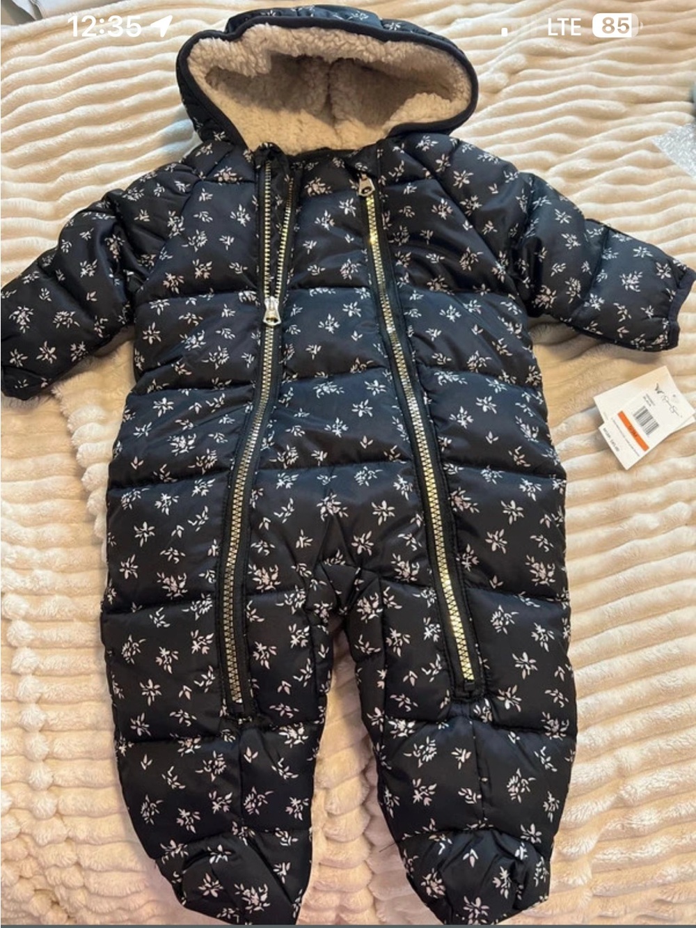 Jessica Simpson Black Floral Quilted Baby Snowsuit